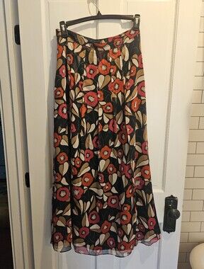 Twin-Set Black Maxi Skirt with Red & Tan Floral Print